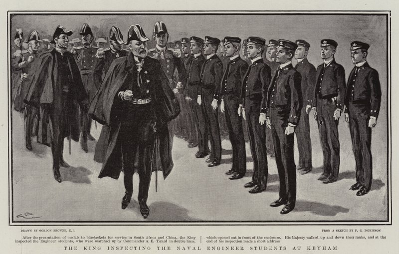 The King inspecting the Naval Engineer Students at Keyham by Gordon Frederick Browne