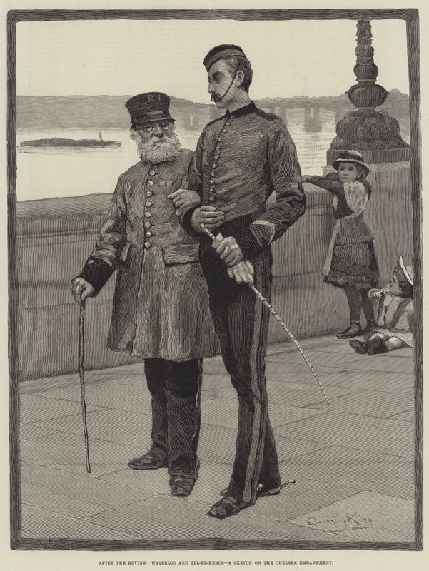 After the Review, Waterloo and Tel-el-Kebir, a Sketch on the Chelsea Embankment by Gunning King