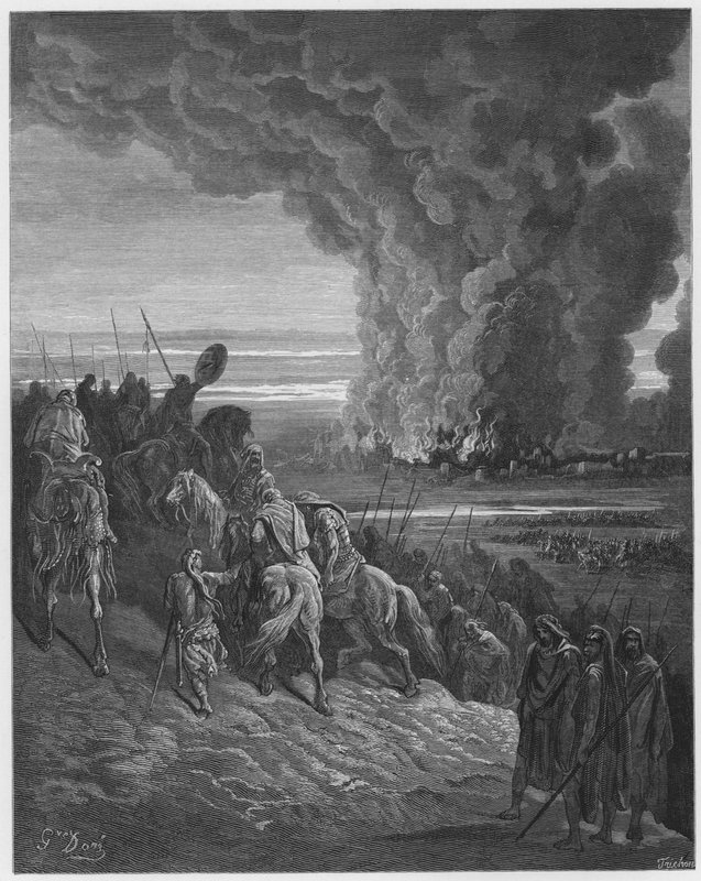 Joshua committing the town of Ai to the flames by Gustave Dore