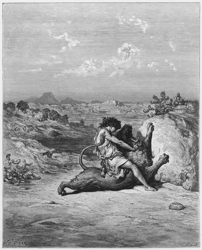 Samson Slaying a Lion by Gustave Dore