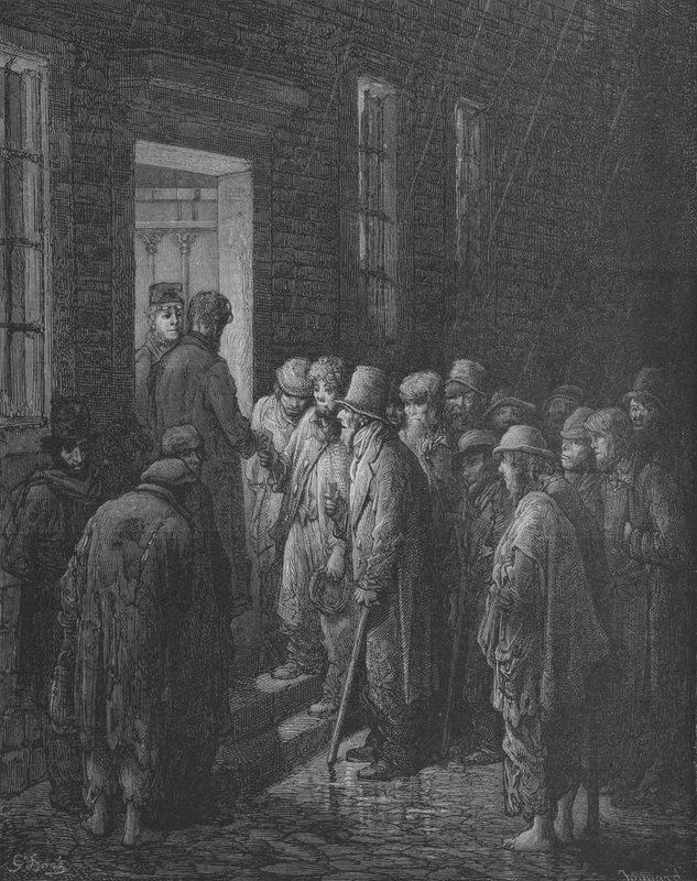 At the Door of a Refuge House by Gustave after Dore