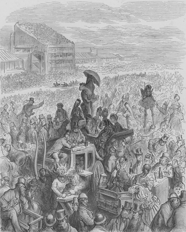 At the Derby, Lunch in the Carriage by Gustave after Dore