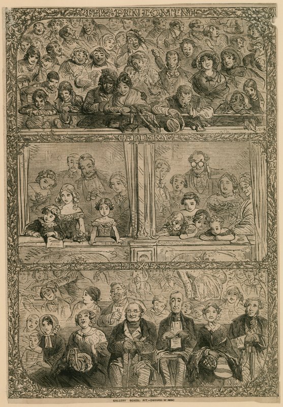 The Pantomime: Gallery, Boxes, Pit (engraving) by Hablot Knight Browne