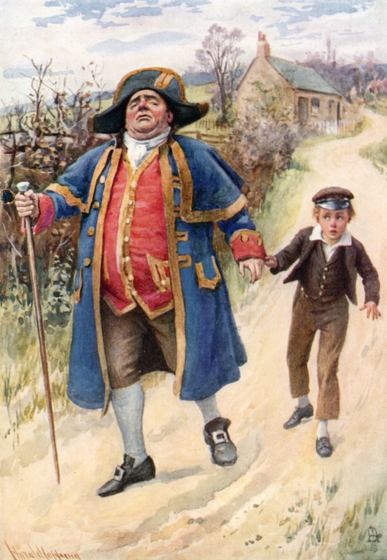 Mr. Bumble and Oliver Twist (Colour Lithograph) by Harold Copping