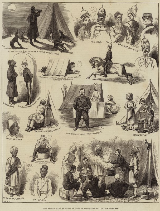 The Afghan War, Sketches in Camp by Lieutenant Pulley, 3rd Goorkhas by Harry Furniss