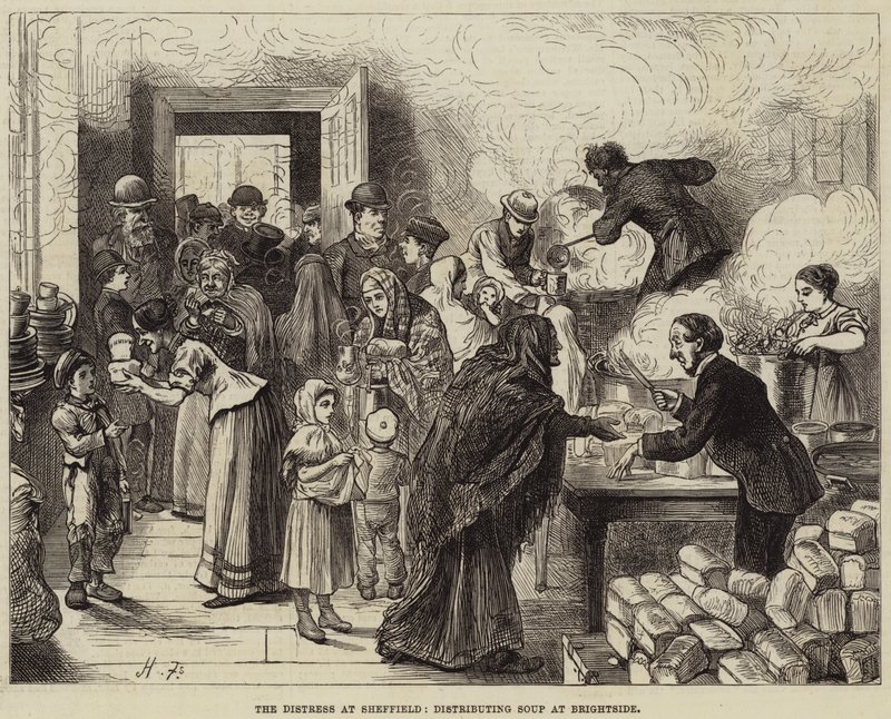 The Distress at Sheffield, distributing Soup at Brightside by Harry Furniss