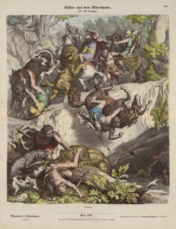 Carthaginian lion hunt by Heinrich Leutemann