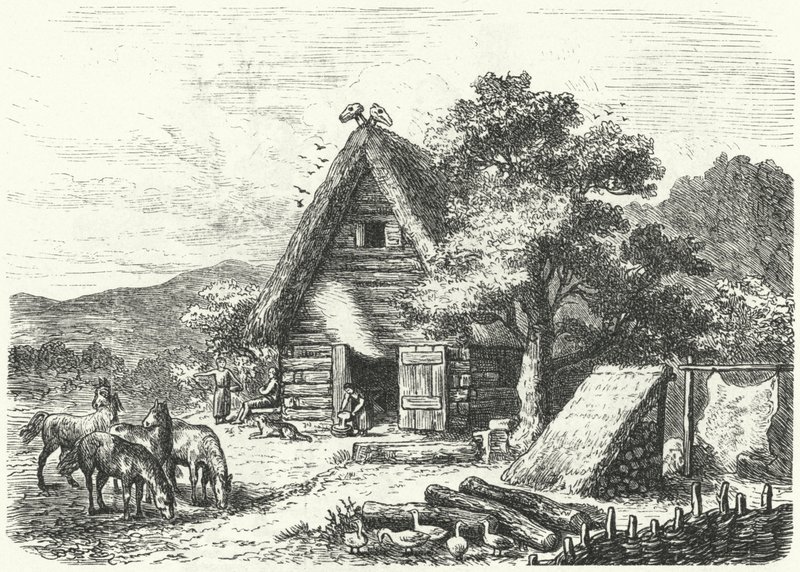 Old German Farmhouse (engraving) by Heinrich Leutemann