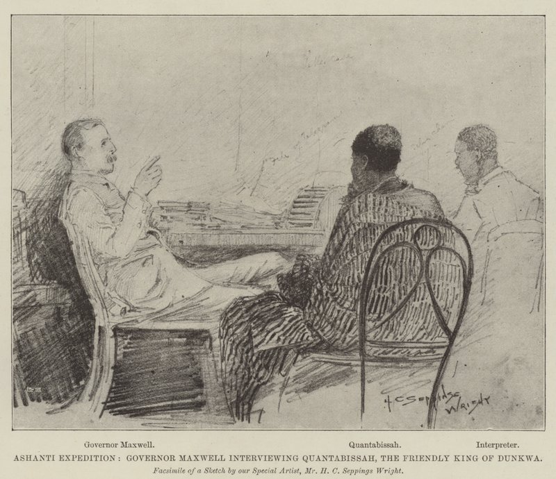 Ashanti Expedition, Governor Maxwell interviewing Quantabissah, the Friendly King of Dunkwa by Henry Charles Seppings Wright