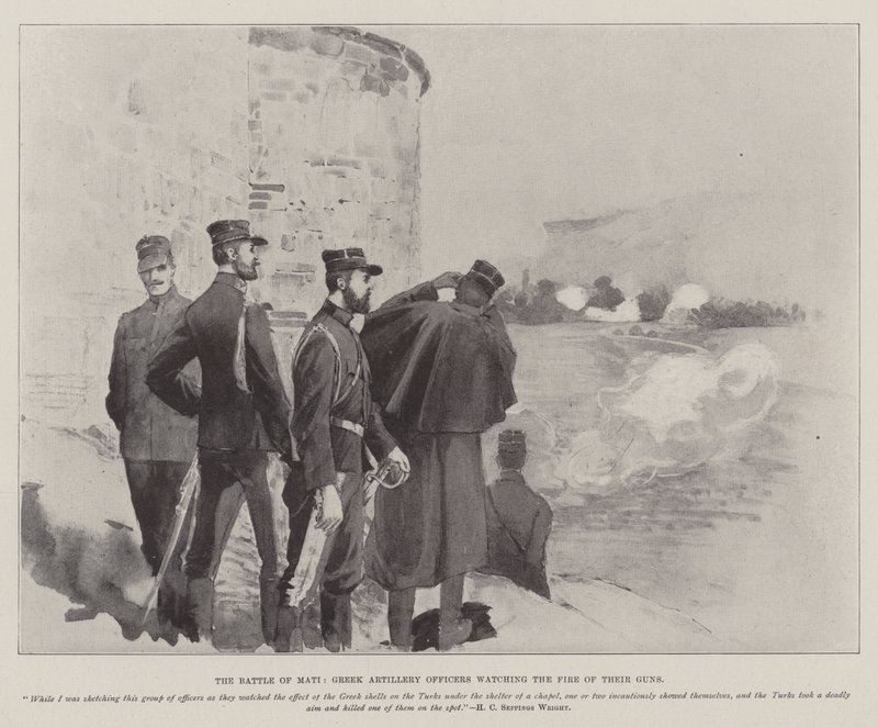 The Battle of Mati, Greek Artillery Officers Watching the Fire of Their Guns by Henry Charles Seppings Wright