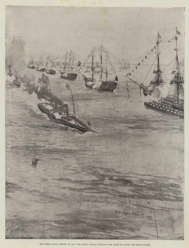 The Great Naval Review in 1856, the Queen passing through the Lines on Board the Royal Yacht by Henry Charles Seppings Wright