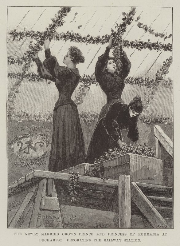 The Newly Married Crown Prince and Princess of Roumania at Bucharest, Decorating the Railway Station by Henry Charles Seppings Wright