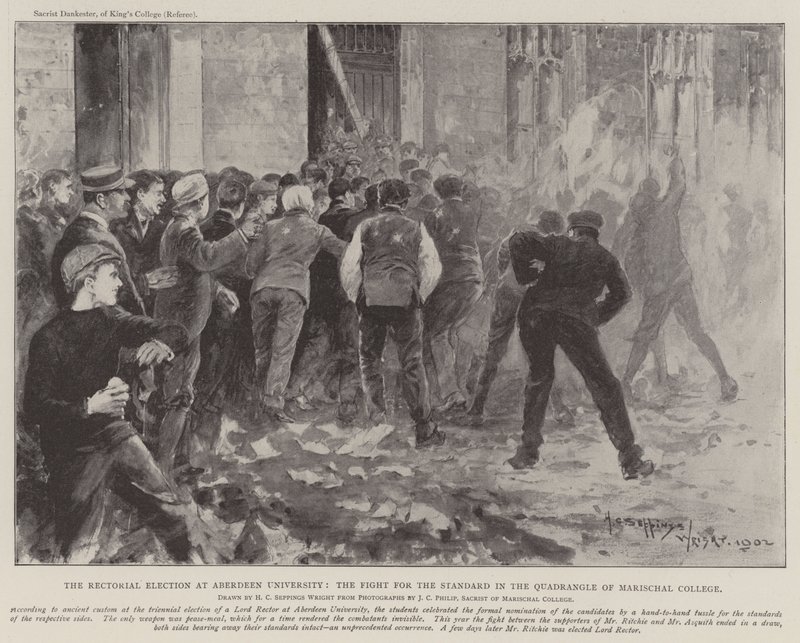 The Rectorial Election at Aberdeen University, the Fight for the Standard in the Quadrangle of Marischal College by Henry Charles Seppings Wright