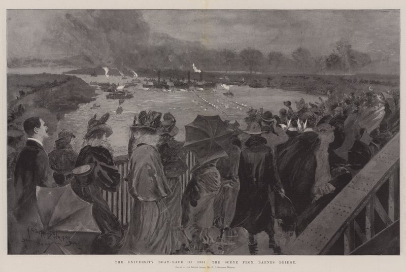The University Boat-Race of 1901, the Scene from Barnes Bridge by Henry Charles Seppings Wright