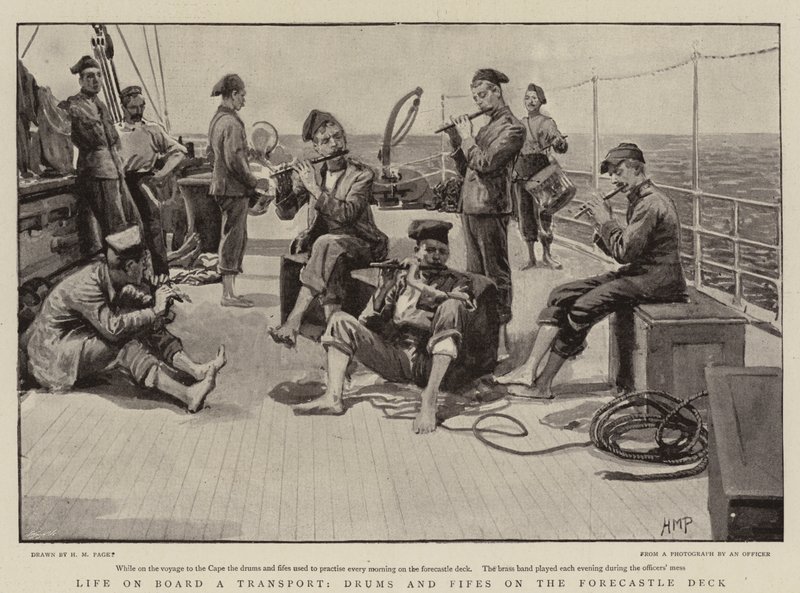 Life on Board a Transport, Drums and Fifes on the Forecastle Deck by Henry Marriott Paget