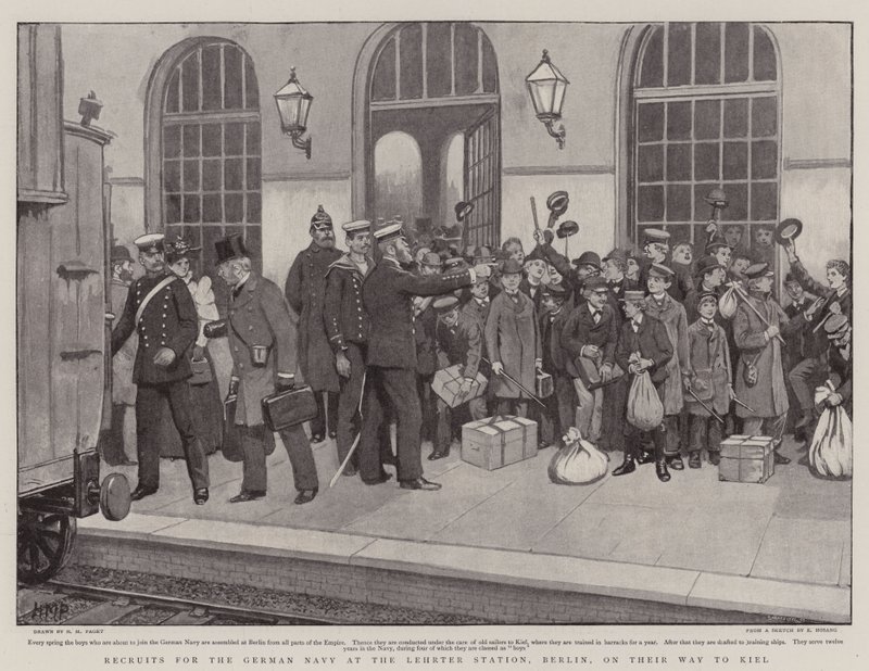 Recruits for the German Navy at the Lehrter Station, Berlin, on their Way to Kiel by Henry Marriott Paget