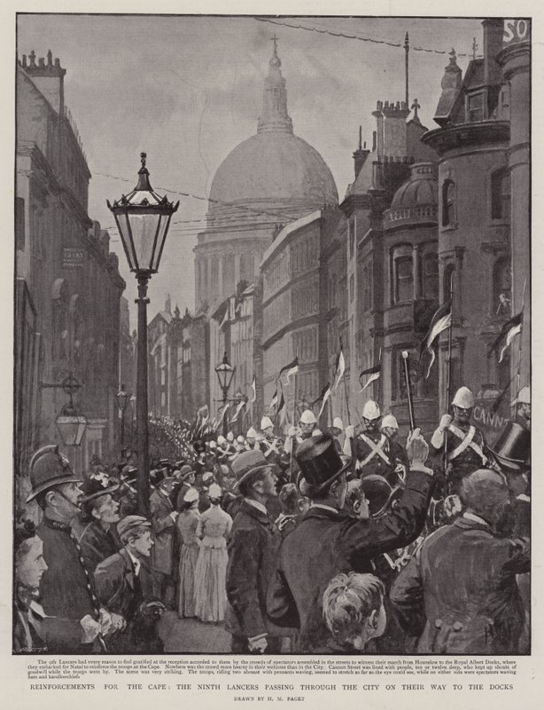 Reinforcements for the Cape, the Ninth Lancers Passing Through the City on Their Way to the Docks by Henry Marriott Paget