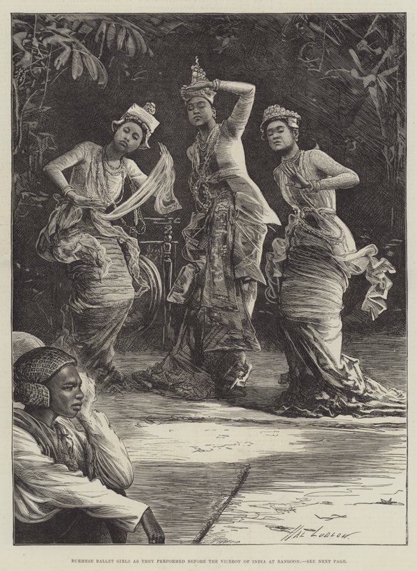 Burmese Ballet Girls as they performed before the Viceroy of India at Rangoon by Henry Stephen Ludlow
