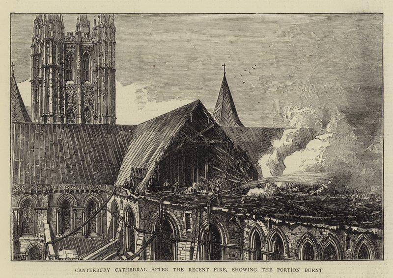 Canterbury Cathedral after the Recent Fire, showing the Portion burnt by Henry William Brewer