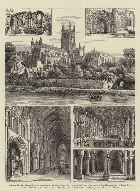 The Festival of the Three Choirs at Worcester, Sketches of the Cathedral by Henry William Brewer