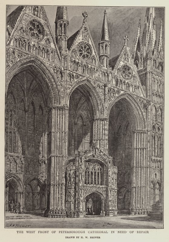 The West Front of Peterborough Cathedral in need of repair by Henry William Brewer