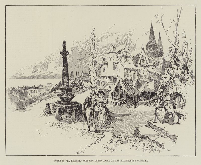 Scene in La Rosiere, the New Comic Opera at the Shaftesbury Theatre by Herbert Railton