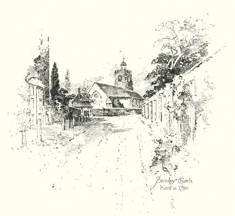 Bromley Church, Kent, in 1790 by Herbert (after) Railton