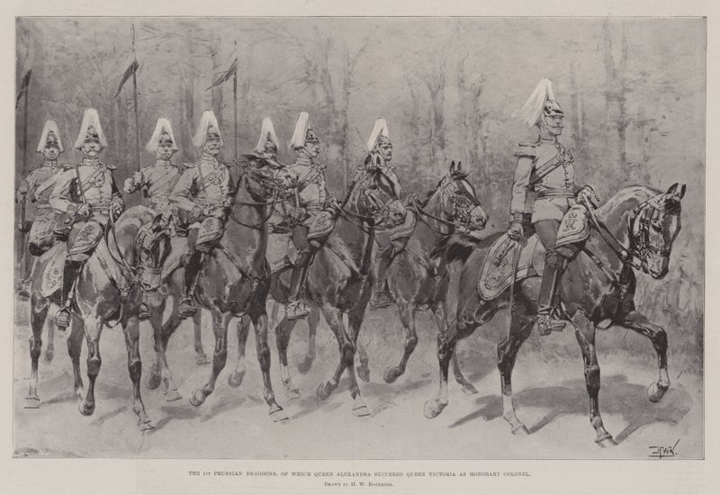 The 1st Prussian Dragoons, of which Queen Alexandra succeeds Queen Victoria as Honorary Colonel by Hermanus Willem Koekkoek