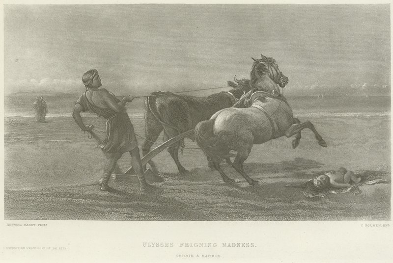 Ulysses feigning madness (engraving) by Heywood Hardy