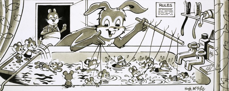 Harold Hare teaching mice to swim by Hugh McNeill