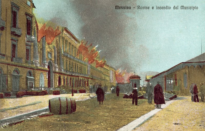 Messina, Ruins and Fire at the Municipality by Italian Photographer