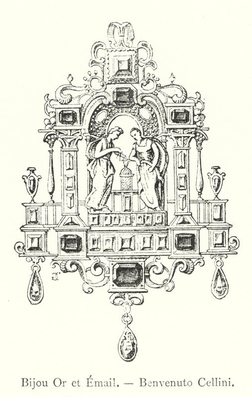 Gold and Enamel Jewel, Benvenuto Cellini (engraving) by Italian School