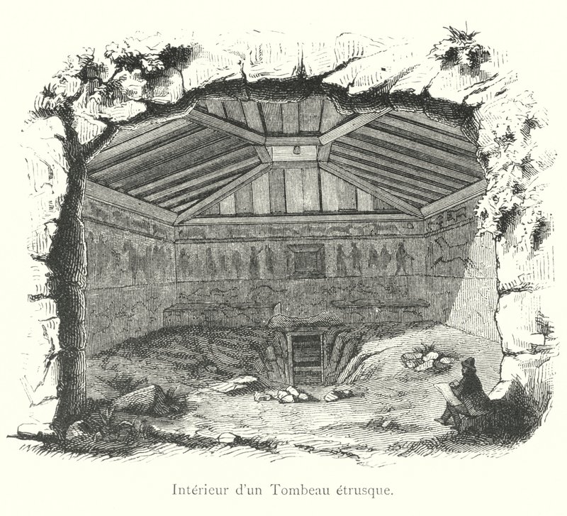 Interior of an Etruscan Tomb (engraving) by Italian School