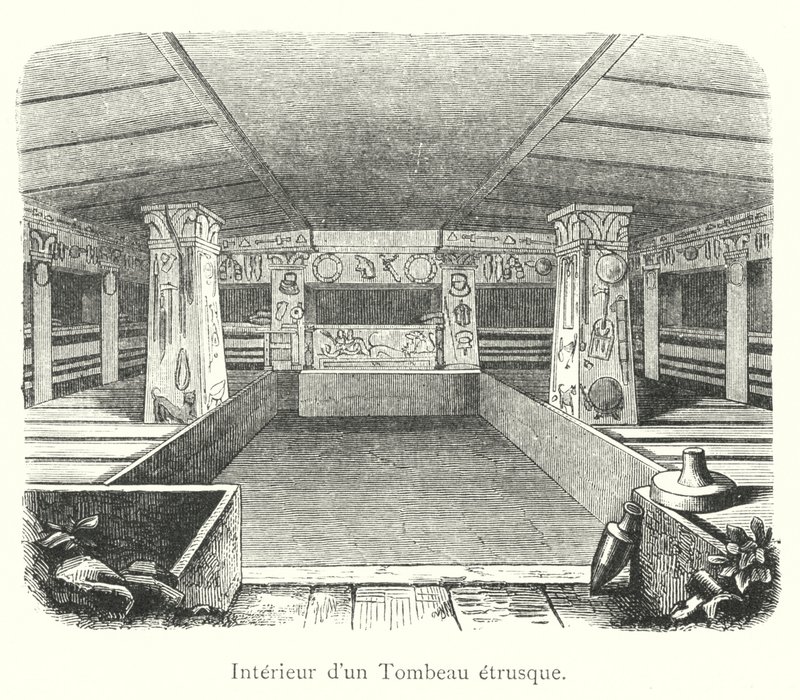 Interior of an Etruscan Tomb (engraving) by Italian School