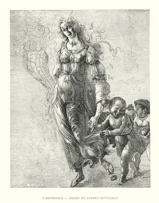 Abundance, Drawing by Sandro Botticelli (engraving) by Italian School