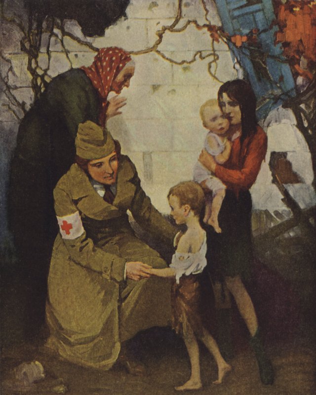 Red Cross Worker Ministering to Refugees by J. Paul Verrees