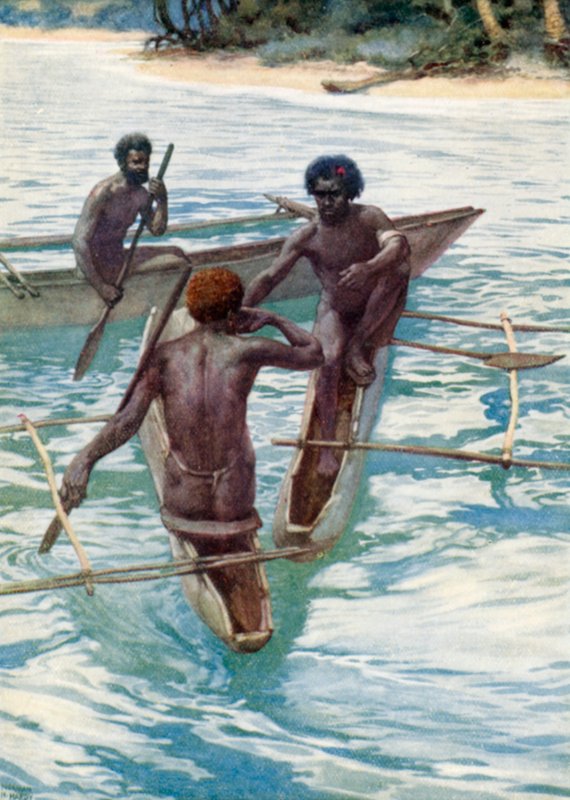 Pacific Islanders in their canoes by J. Williamson