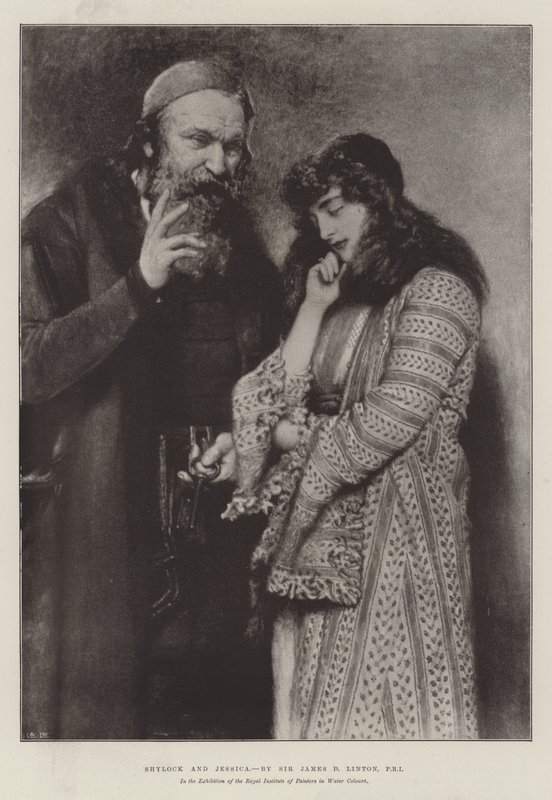 Shylock and Jessica, in the Exhibition of the Royal Institute of Painters in Water Colours by James Dromgole Linton