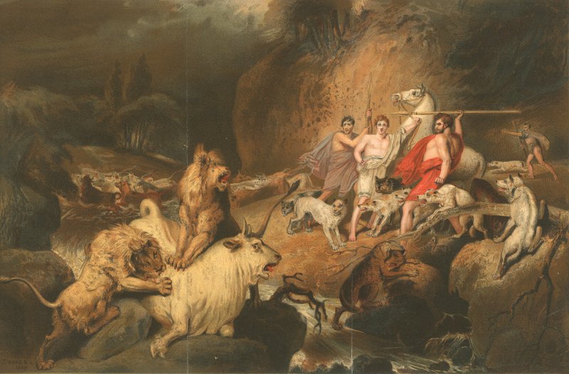 Buffalo Hunters Surprised by Lions by James Ward
