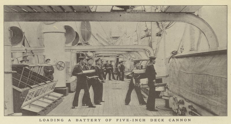 Loading a Battery of Five-Inch Deck Cannon by Japanese Photographer