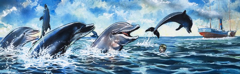 Boy Swimming with Dolphins by Jesus Blasco