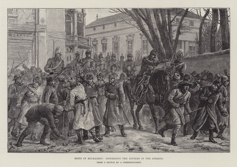 Riots in Bucharest, dispersing the Rioters in the Streets by Johann Nepomuk Schonberg