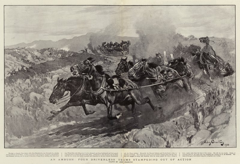 An Ambush, Four Driverless Teams stampeding Out of Action by John Charlton