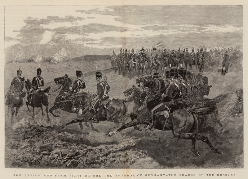 The Review and Sham Fight before the Emperor of Germany, the Charge of the Hussars by John Charlton