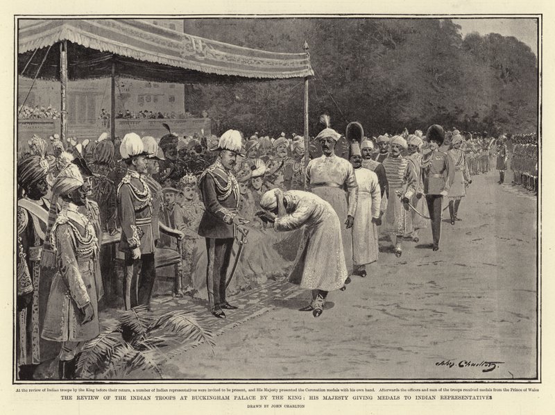The Review of the Indian Troops at Buckingham Palace by the King, His Majesty Giving Medals to Indian Representatives by John Charlton