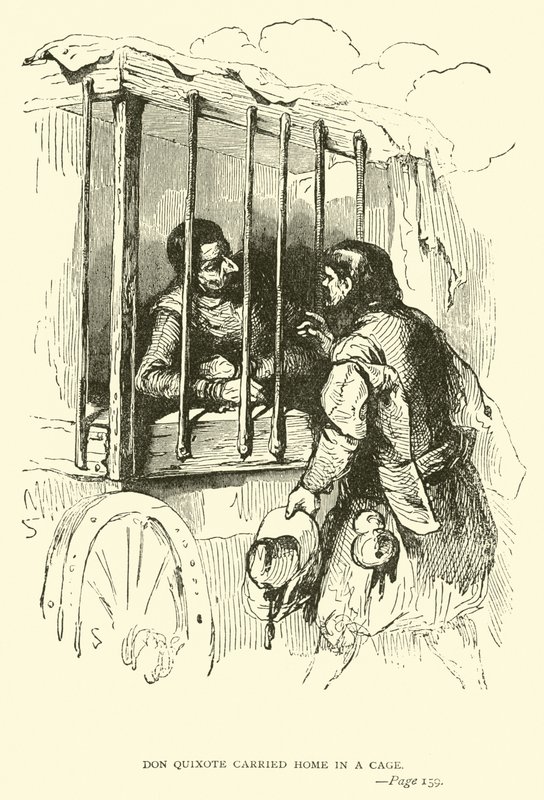 Don Quixote carried home in a cage by John Gilbert