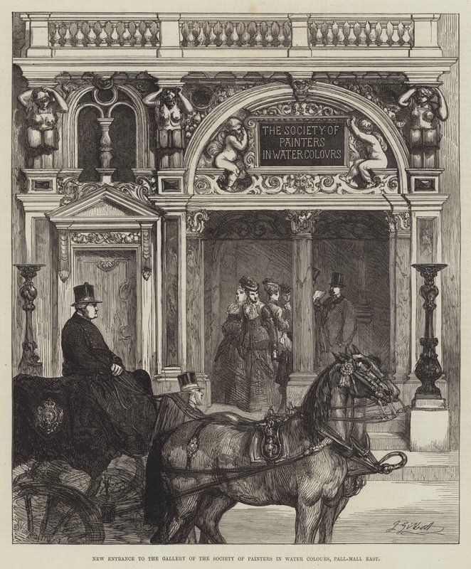 New Entrance to the Gallery of the Society of Painters in Water Colours, Pall-Mall East by John Gilbert