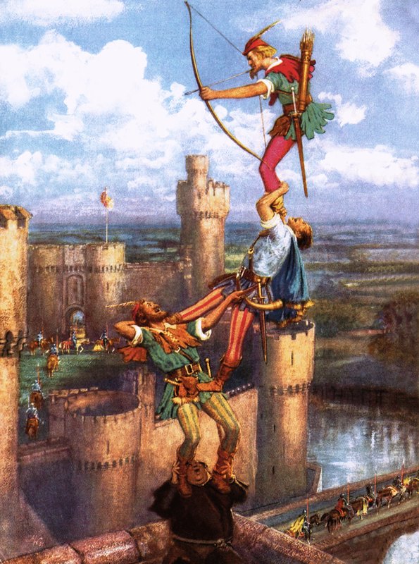 Robin Hood shooting into Nottingham Castle by John Millar Watt