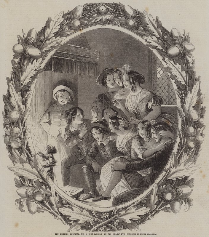 Old English Customs, Nut-Burning on All-Hallow Eve by Joseph Kenny Meadows