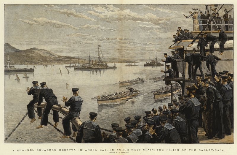 A Channel Squadron Regatta in Arosa Bay, in North-West Spain, the Finish of the Galley-Race by Joseph Nash